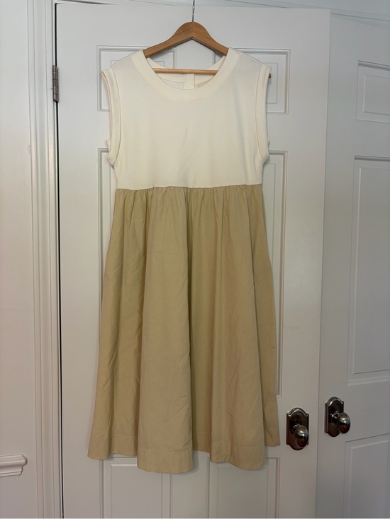 Anthropologie Dresses & Skirts - MAEVE Anthropologie Cream and Tan Sleeveless Panel Dress